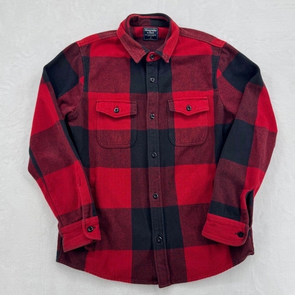 Abercrombie & Fitch Flannel Shirt Mens M Red Black Buffalo Plaid Cotton